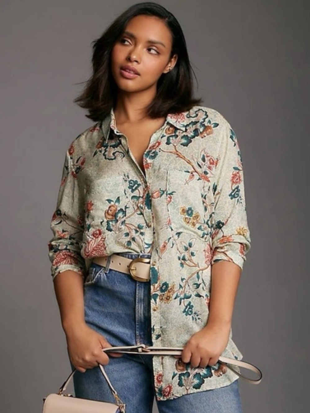 Anthropologie Pilcro Romy Floral Modal Relaxed Buttondown Shirt L Estimated